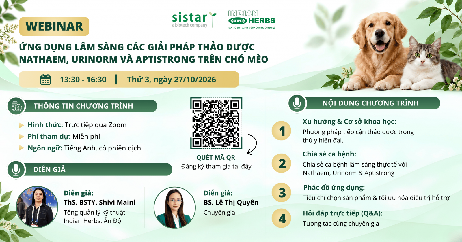 Webinar: Ứng dụng lâm sàng các giải pháp thảo dược Nathaem, Urinorm và Aptistrong trên chó mèo